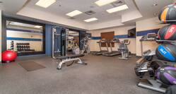 Fitness Center Weight Bench, Treadmills, Free Weights and Medicine Balls