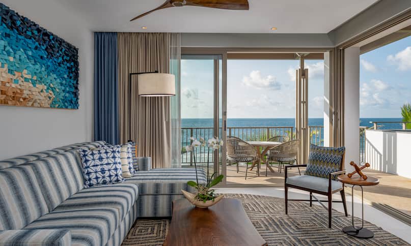 King Suite Oceanfront Living Room and Balcony Area 
