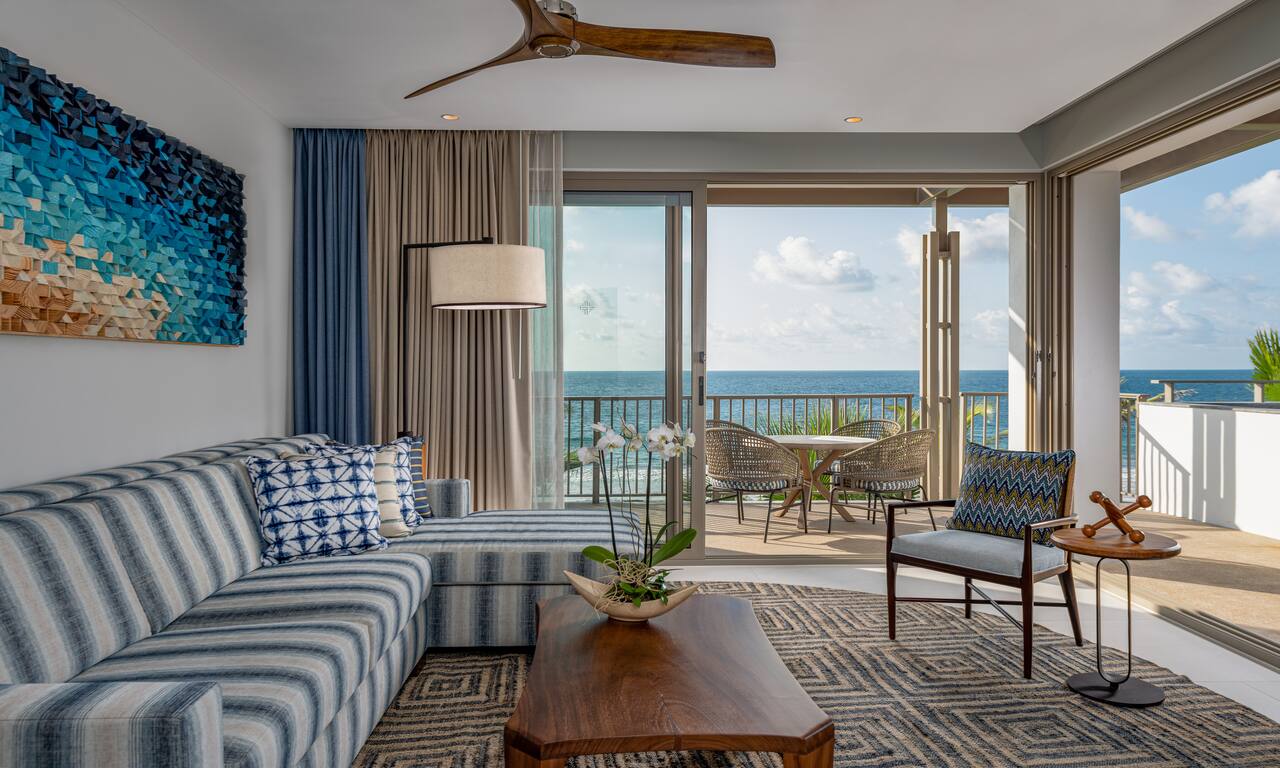 King Suite Oceanfront Living Room and Balcony Area 