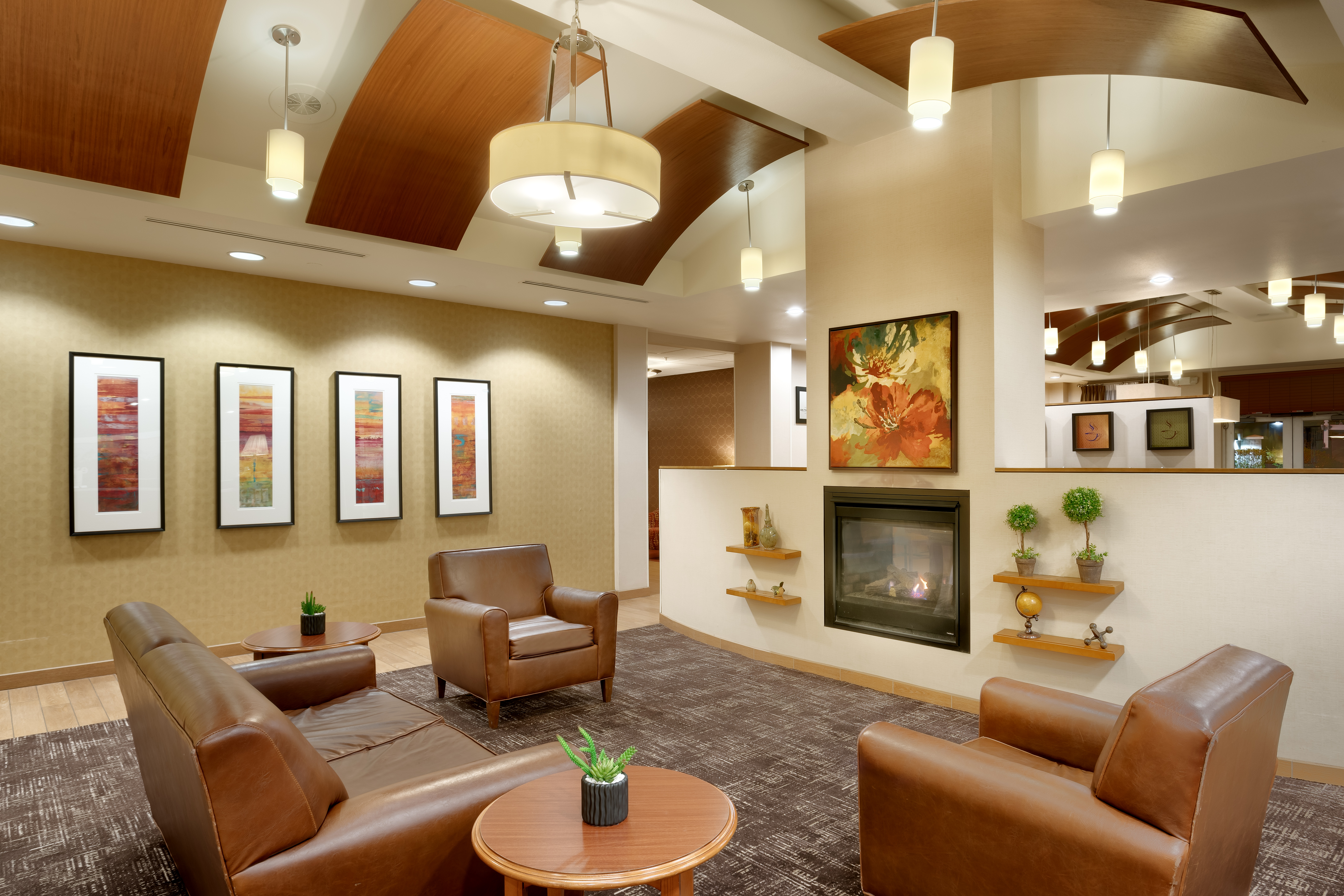 Lobby Seating, Fireplace and Decor