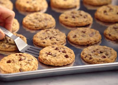 Batch of fresh chocolate chips cookie just out the oven