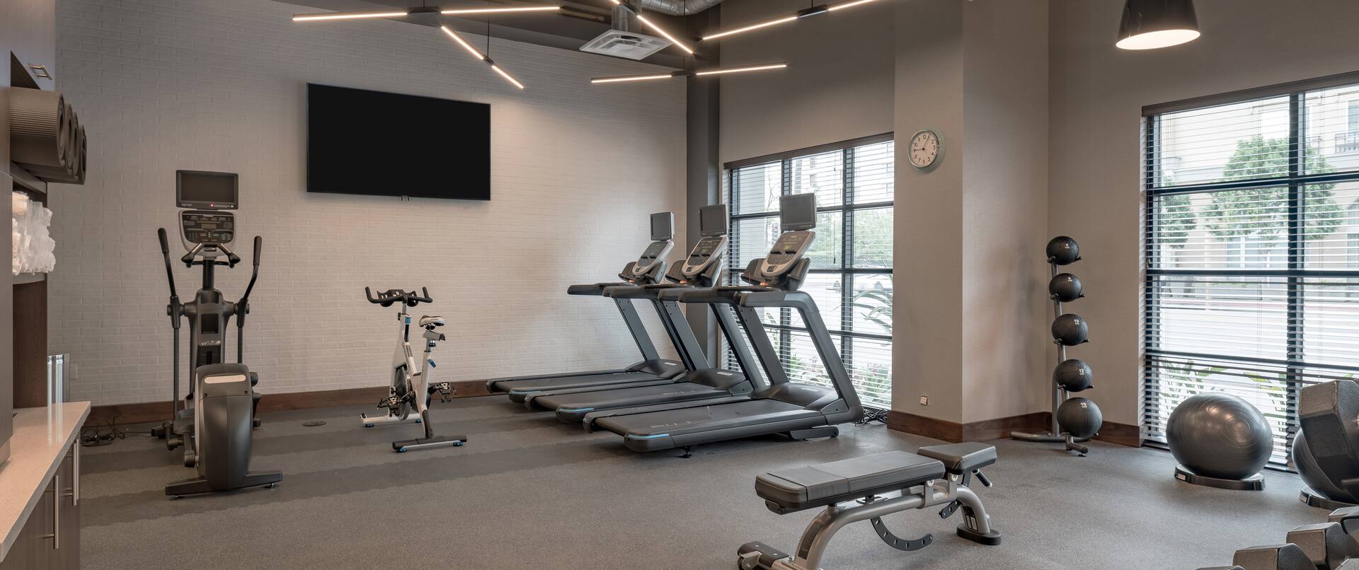 Fitness Center with Treadmills, Weight Bench, Cross-Trainer and Wall Mounted TV