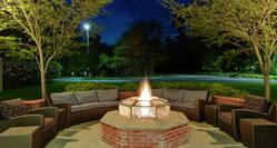Hotel Patio with Firepit at Night