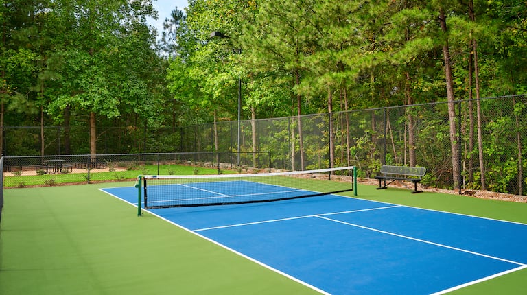 Outdoor Tennis Court Surrounded by Trees