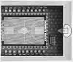 Ariel view of basketball court with foldout chairs around the court 