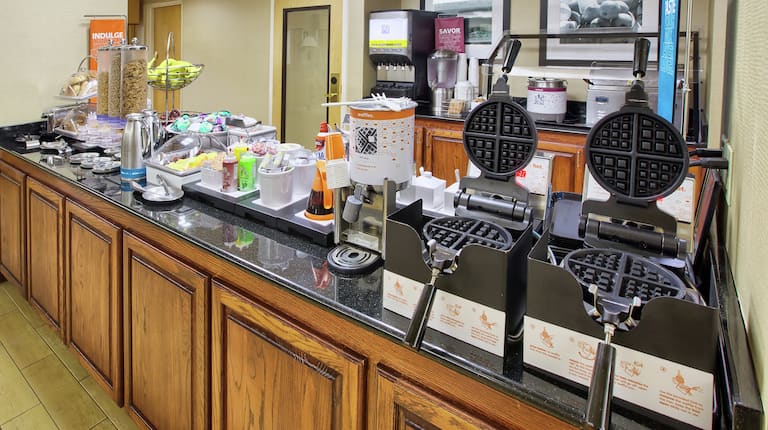 Breakfast Buffet Area with Waffle Machines