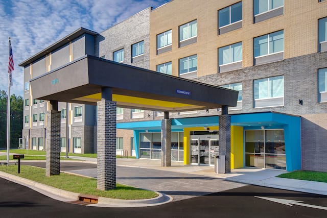 exterior front entrance of hotel