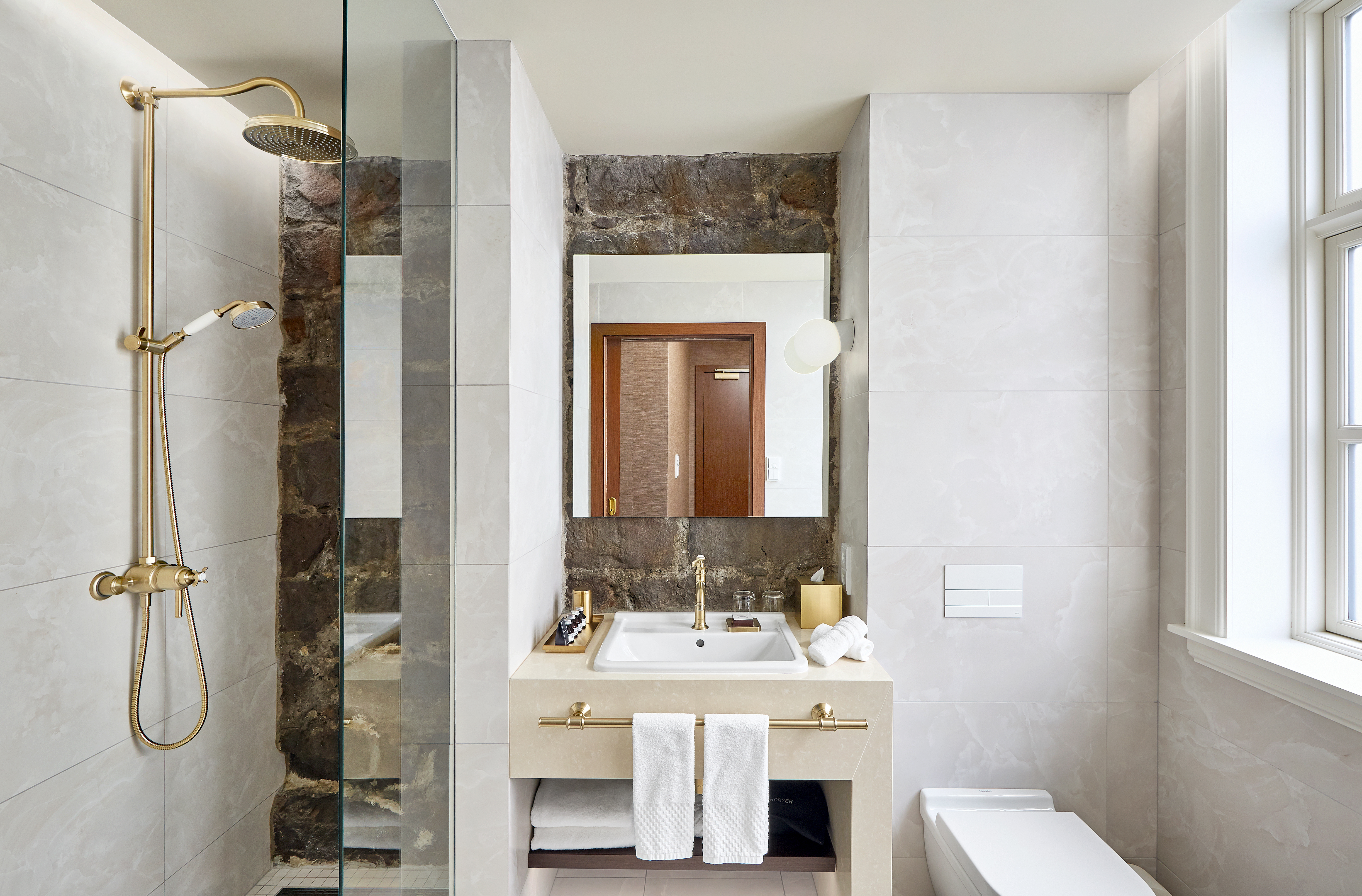 Bathroom with Vanity, Mirror and Shower with Glass Door