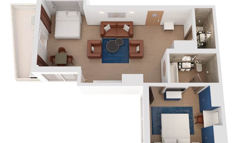 Suite Villa Deluxe con una camera con letto king size e vista mare - Planimetria precedente