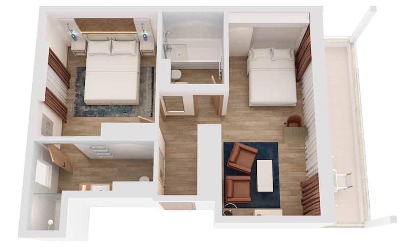 Suite Villa con una camera con letto king size e vista mare - Planimetria precedente