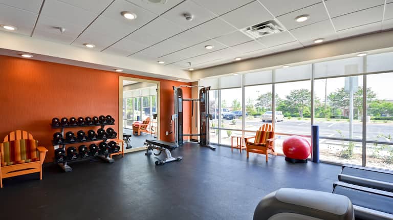 Fitness Center with Dumbbell Rack, Weight Bench, Weight Machine, Treadmills and Cross-Trainer