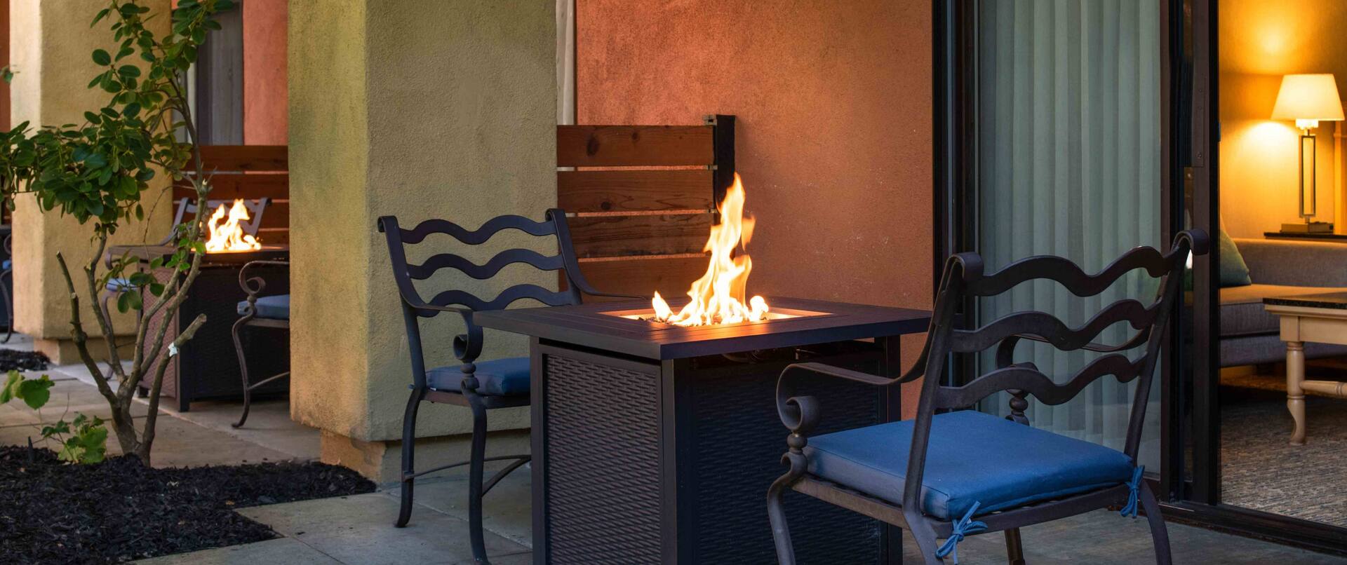 guest room patio with fire pit