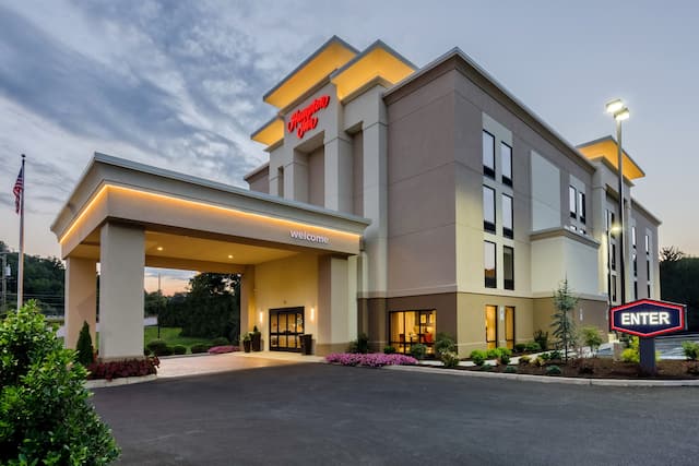 Hotel Building Exterior at Sunset