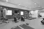 Spacious on-site fitness center for guests featuring weight and cardio machines, exercise bike, and free-weights.