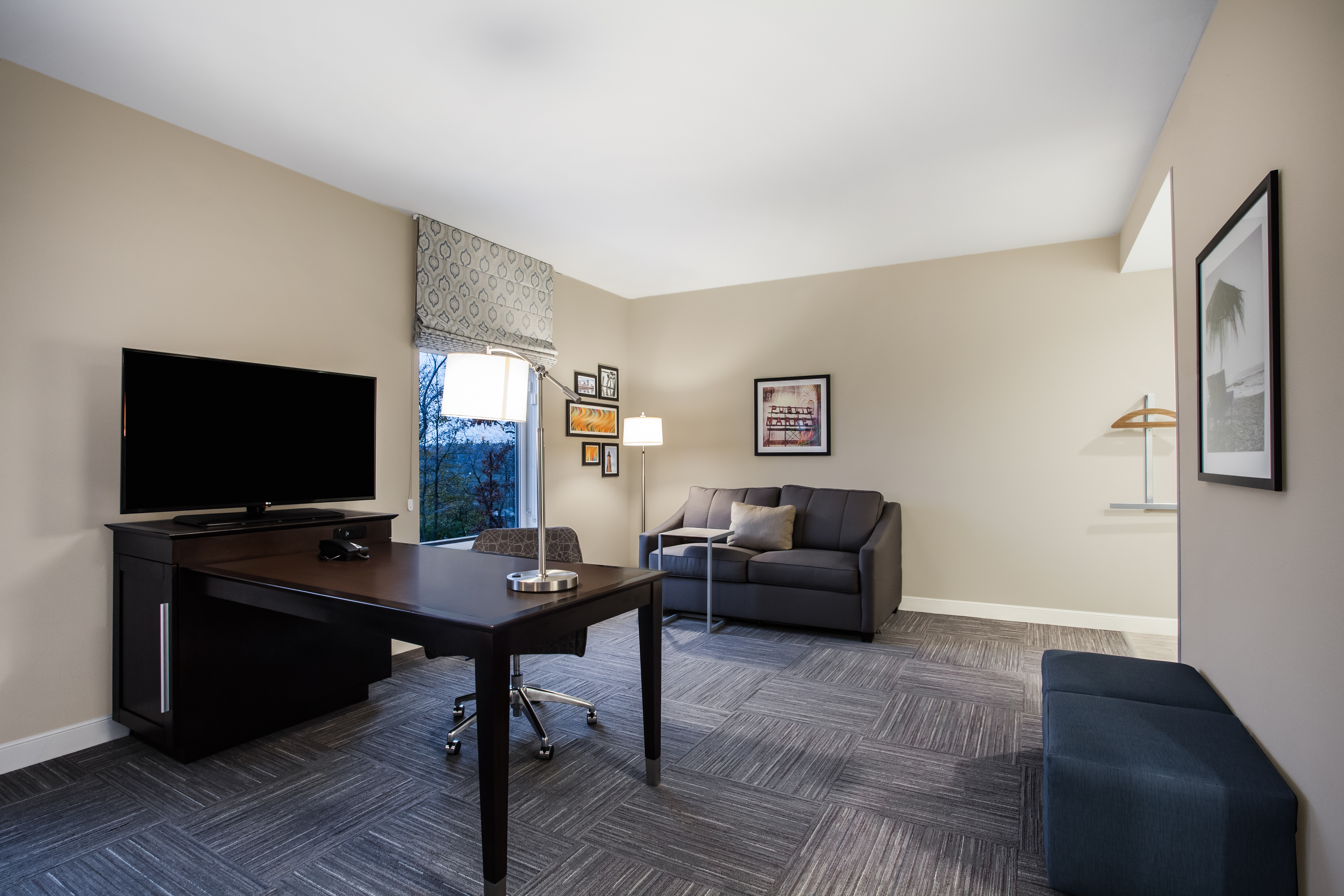 Guest Suite Work Desk, HDTV and Sofa