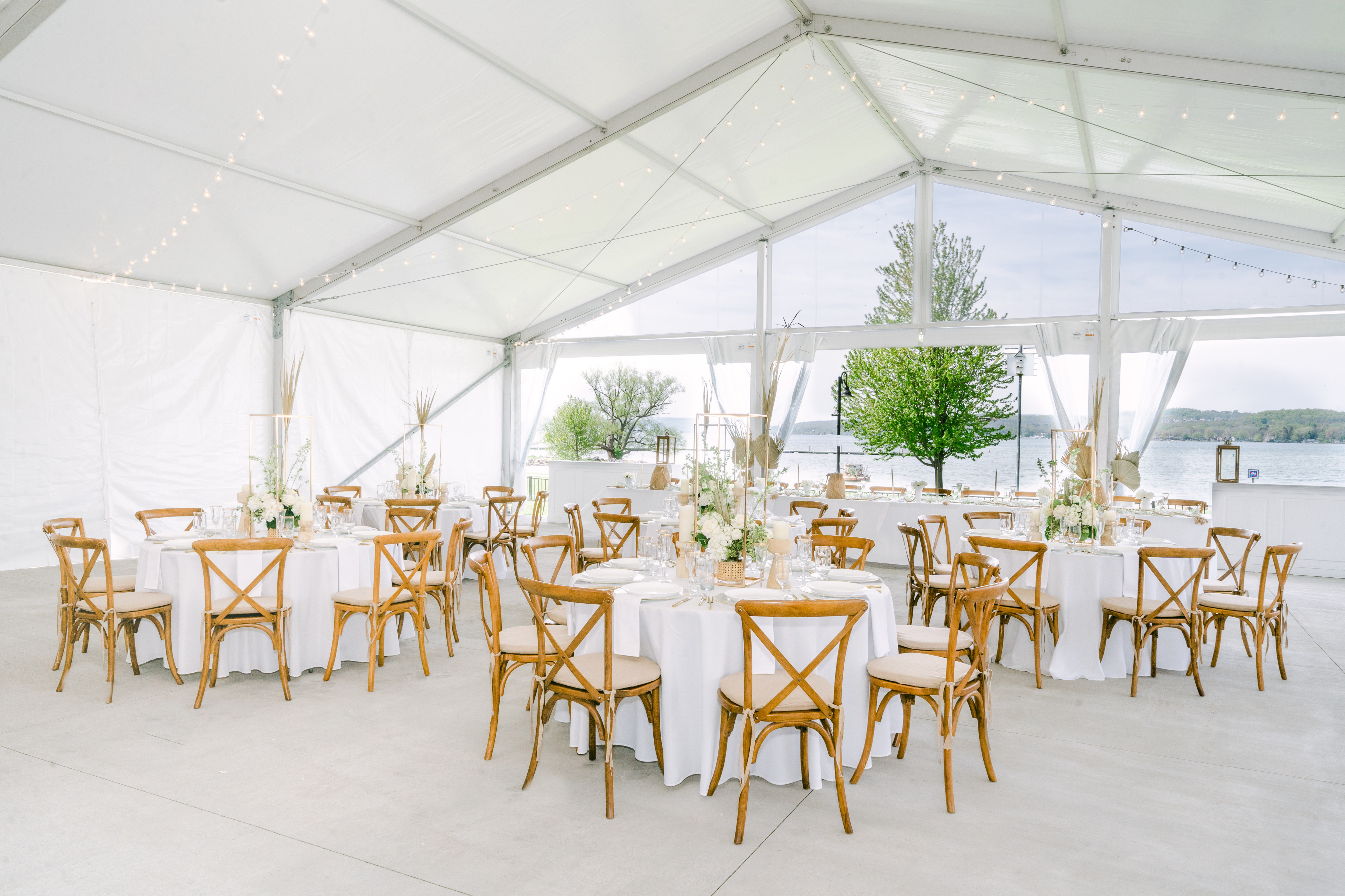 Wedding setup with tables and chairs