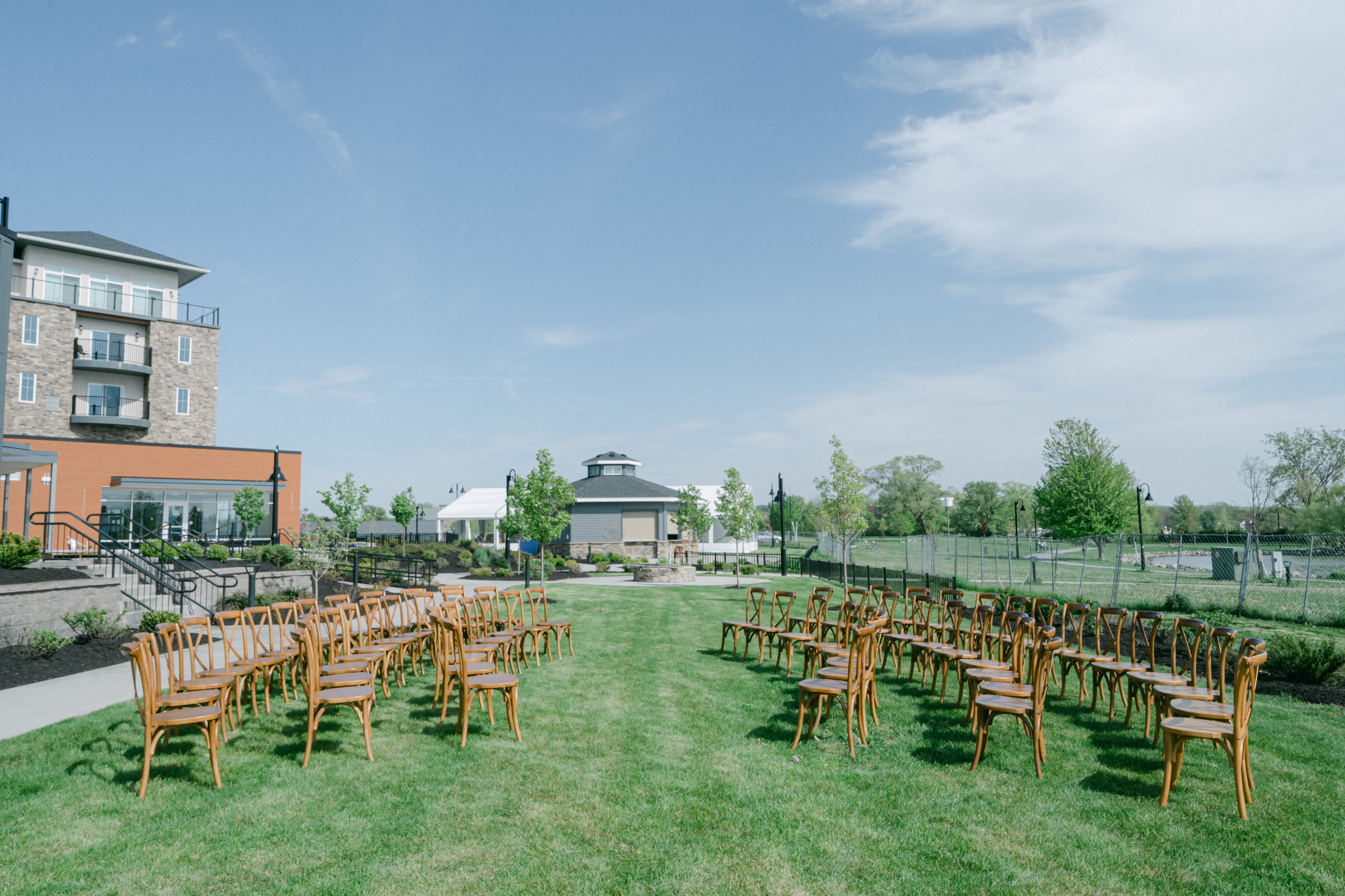 Outdoor event setup with chairs