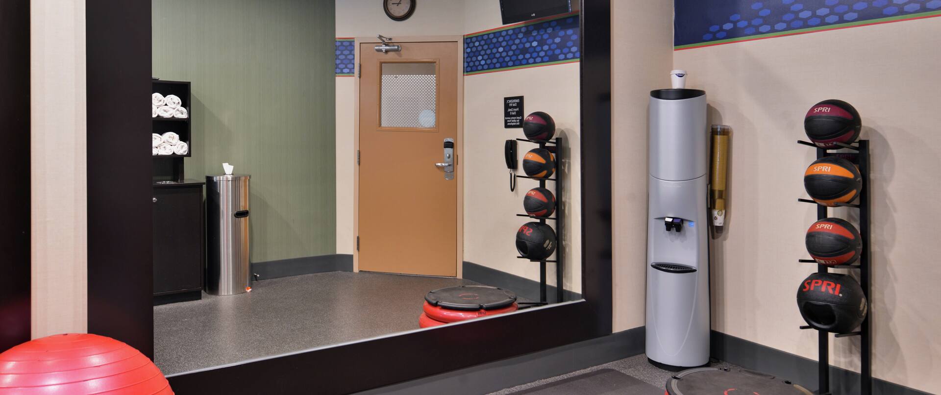 Fitness Room with Large Mirror and Medicine Balls