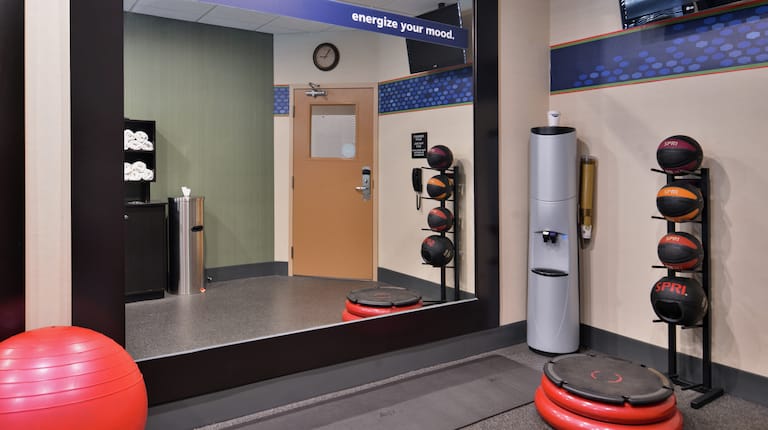 Fitness Room with Large Mirror and Medicine Balls