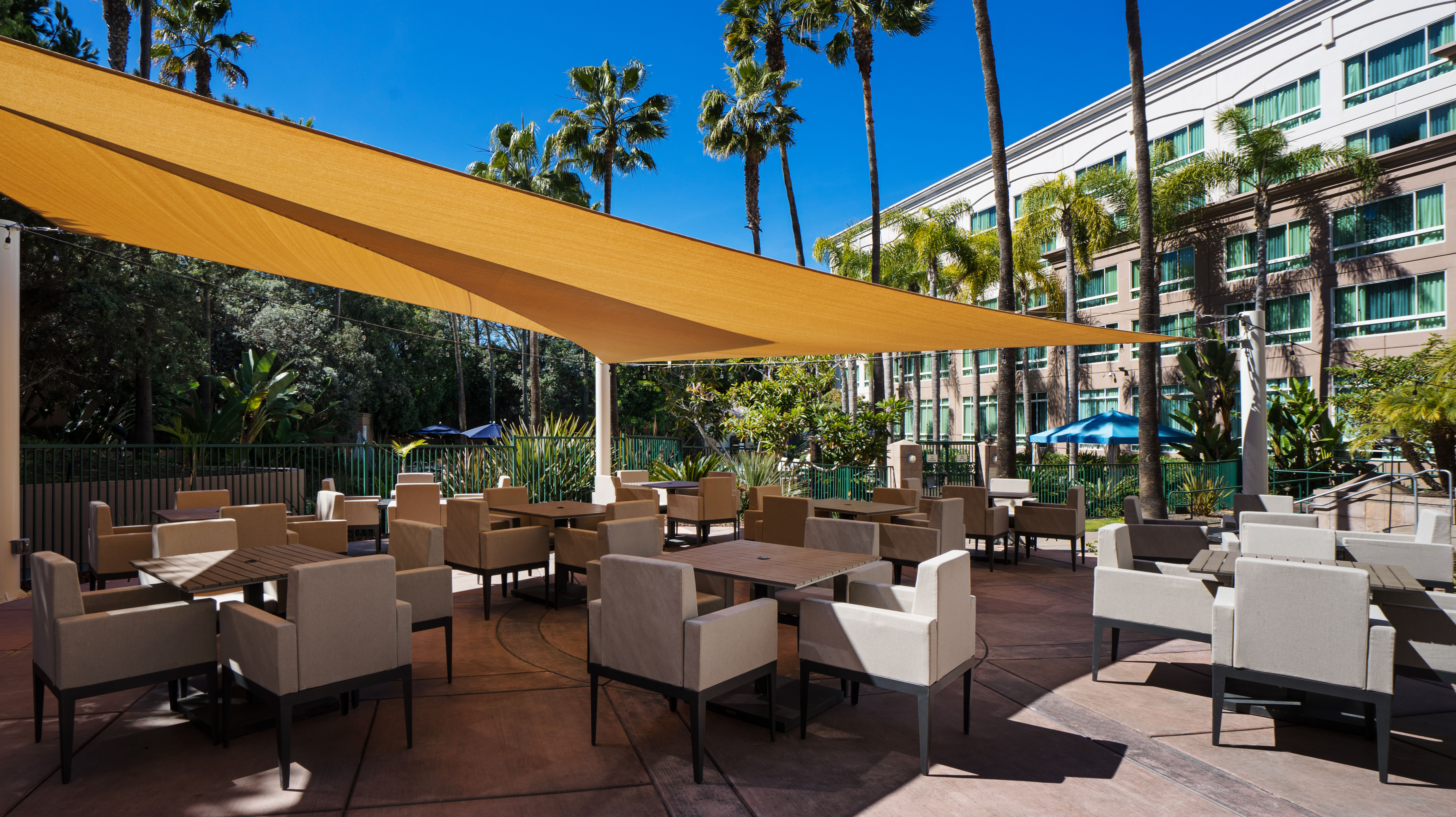 Outdoor Patio with Tables, Chairs and Canopy Cover