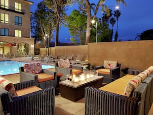 Poolside Firepit and Seating at Night