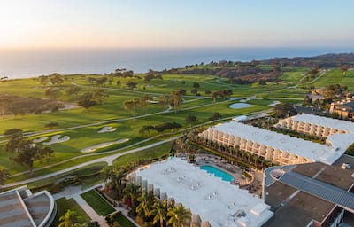 Aerial View of Hotel with Pool and Golf Course