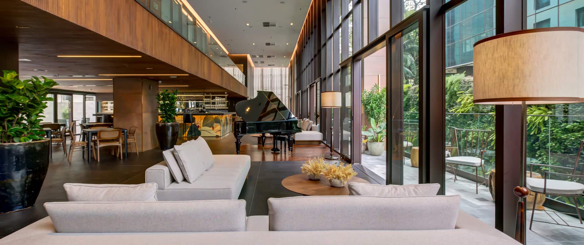 Lobby sofa seating and piano