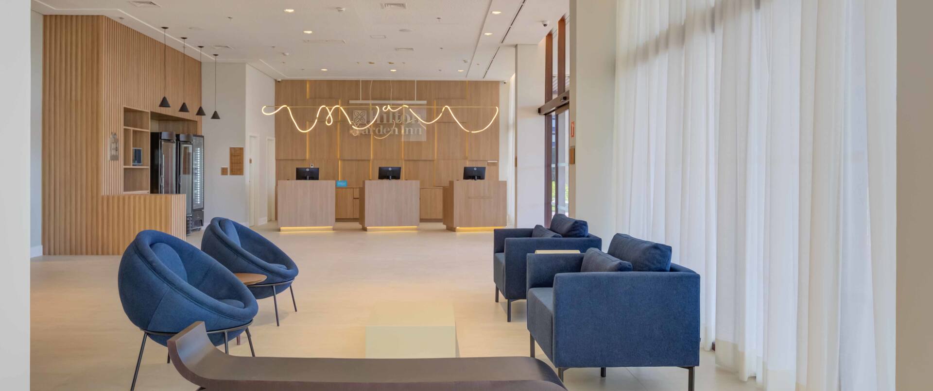Lobby seating and front desk reception