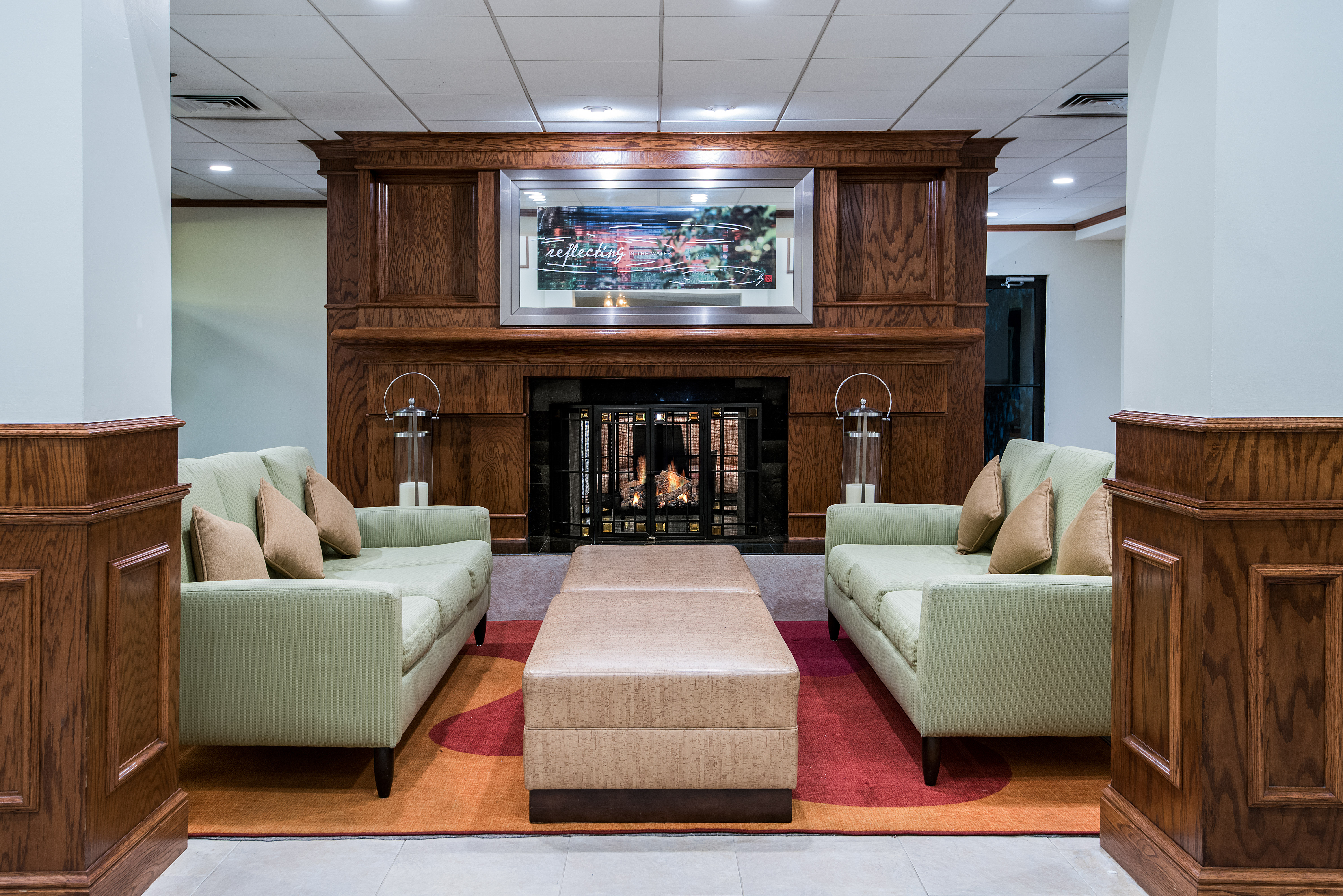 Lobby Seating Area with Fireplace and Couches
