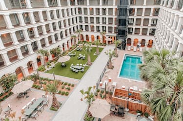 Hotel courtyard and outdoor swimming pool
