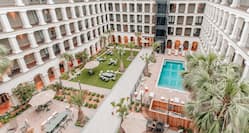 Hotel courtyard and outdoor swimming pool