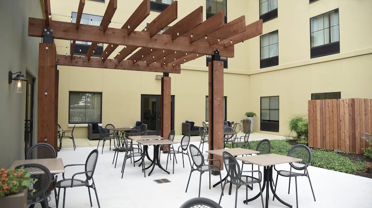 Outdoor Patio Seating and Pergola Overhang 