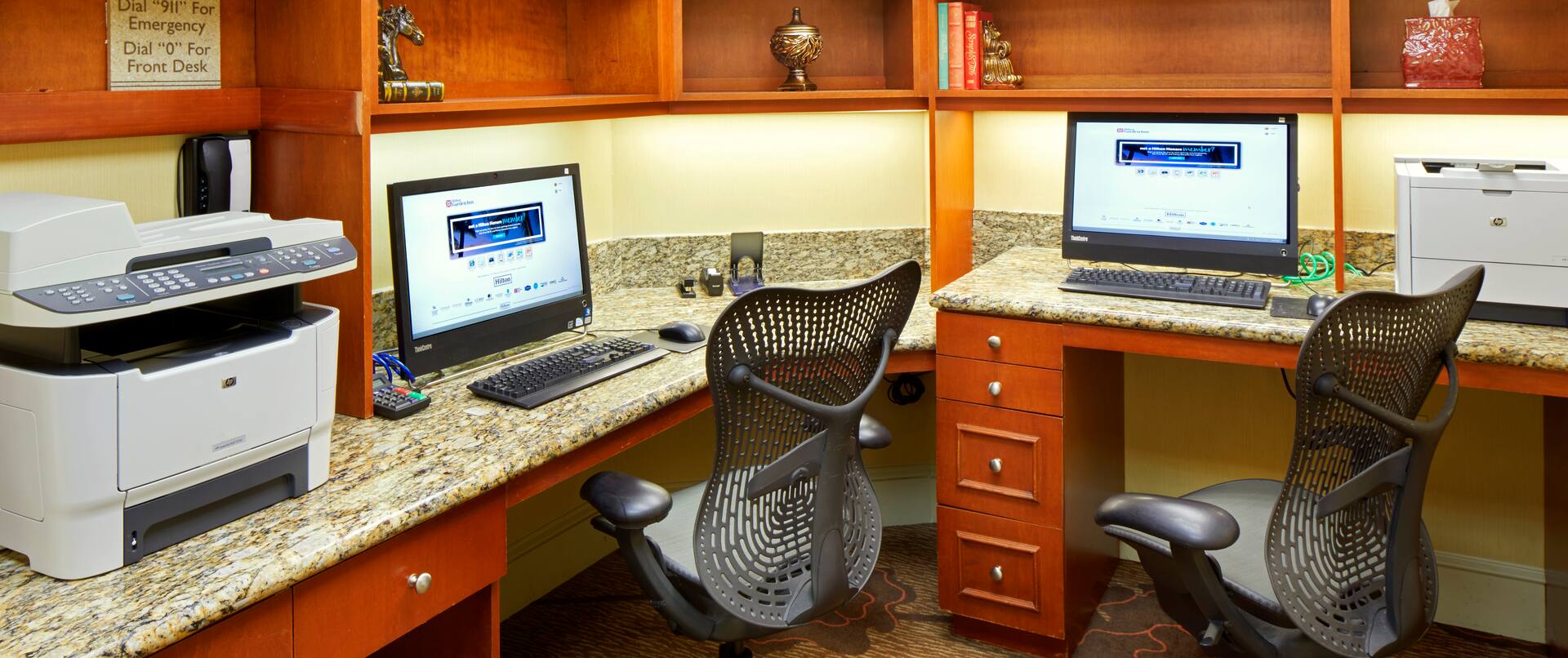 Business Center With Printer, Two Computer, Ergonomic Chairs, and Fax/Copier