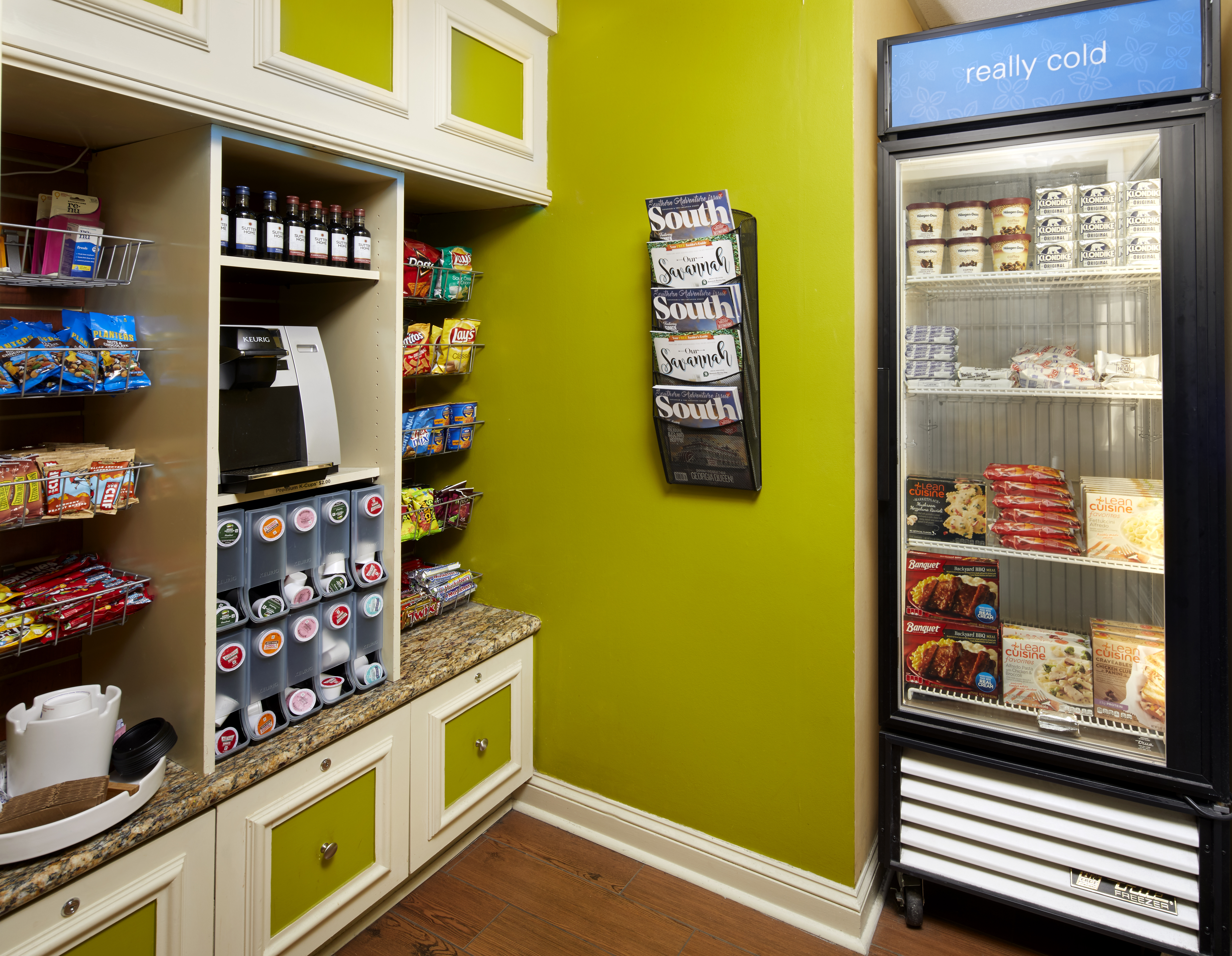 Snacks, Coffee Machine, and Convenience Items Available at Pavilion Pantry