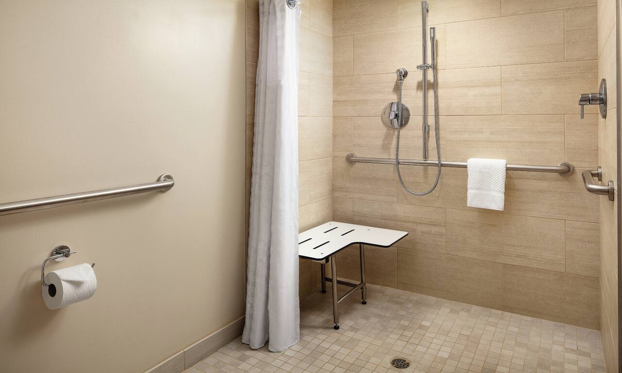 Accessible Guestroom Bathroom with Roll-in Shower-transition