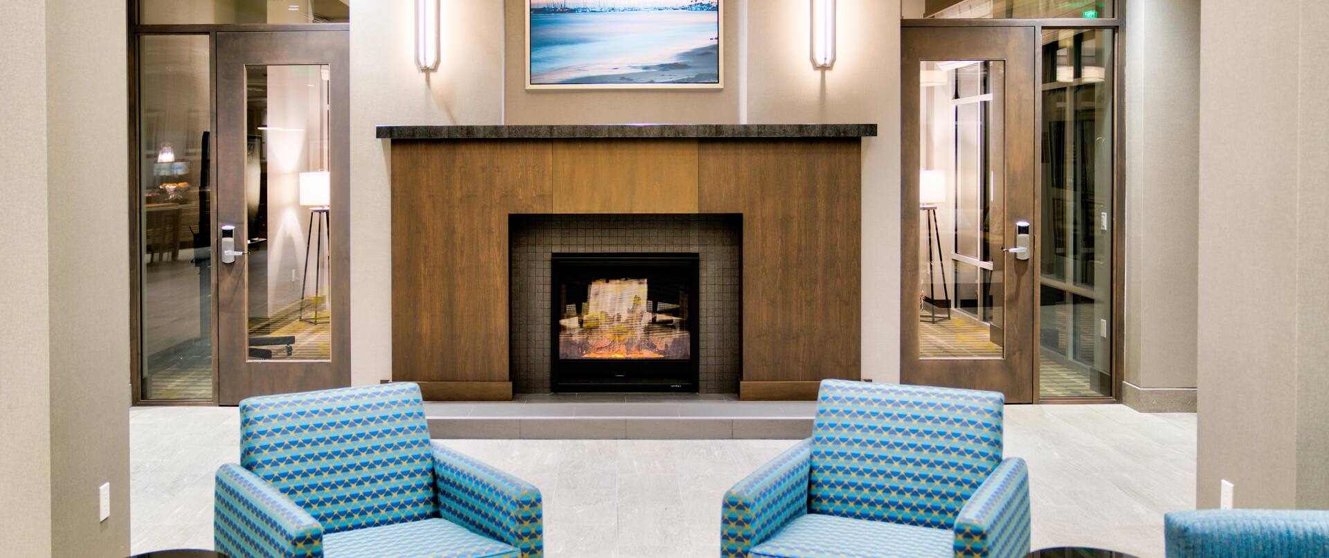 Lobby Area with Seats by the Fireplace