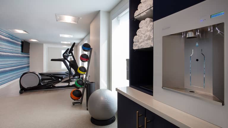 Hotel Fitness Center - Hydration, Workout Balls and Elliptical Equipment