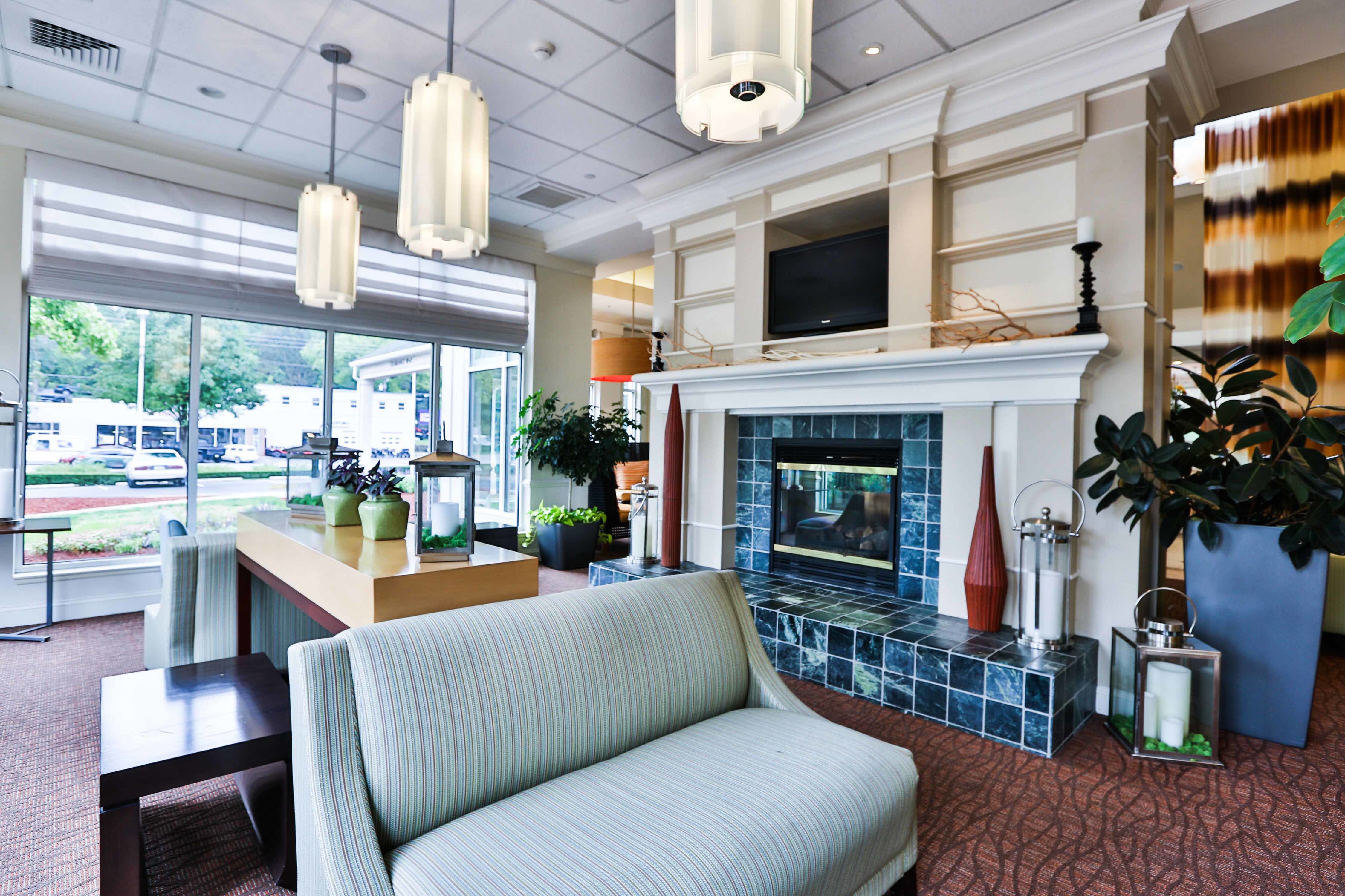 Hotel Lobby Seating Area With Fireplace