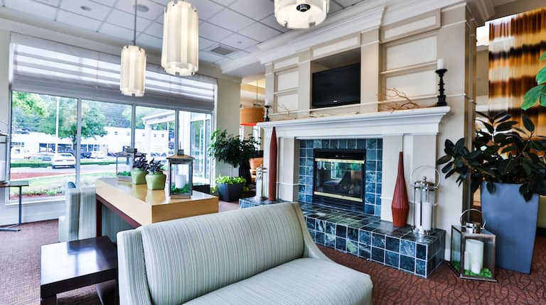Hotel Lobby Seating Area With Fireplace