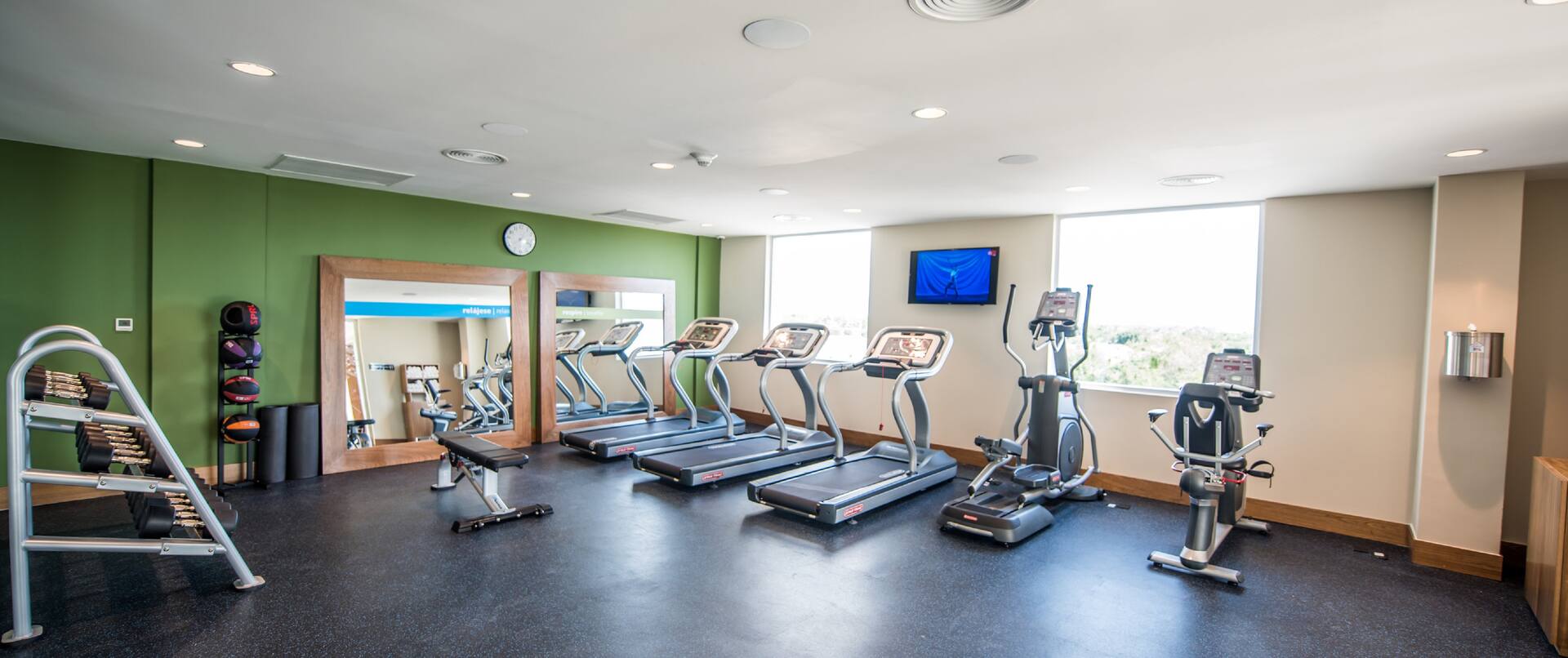 Fitness Center with Treadmills, Cross-Trainer, Cycle Machine and Dumbbell Rack