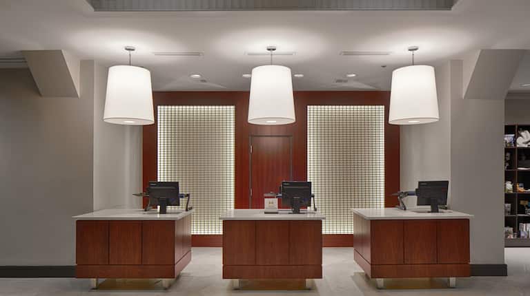 Front desk area with monitors