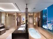 Grand King Executive Suite Bathroom with Bathtub Shower and Dual Vanity Area
