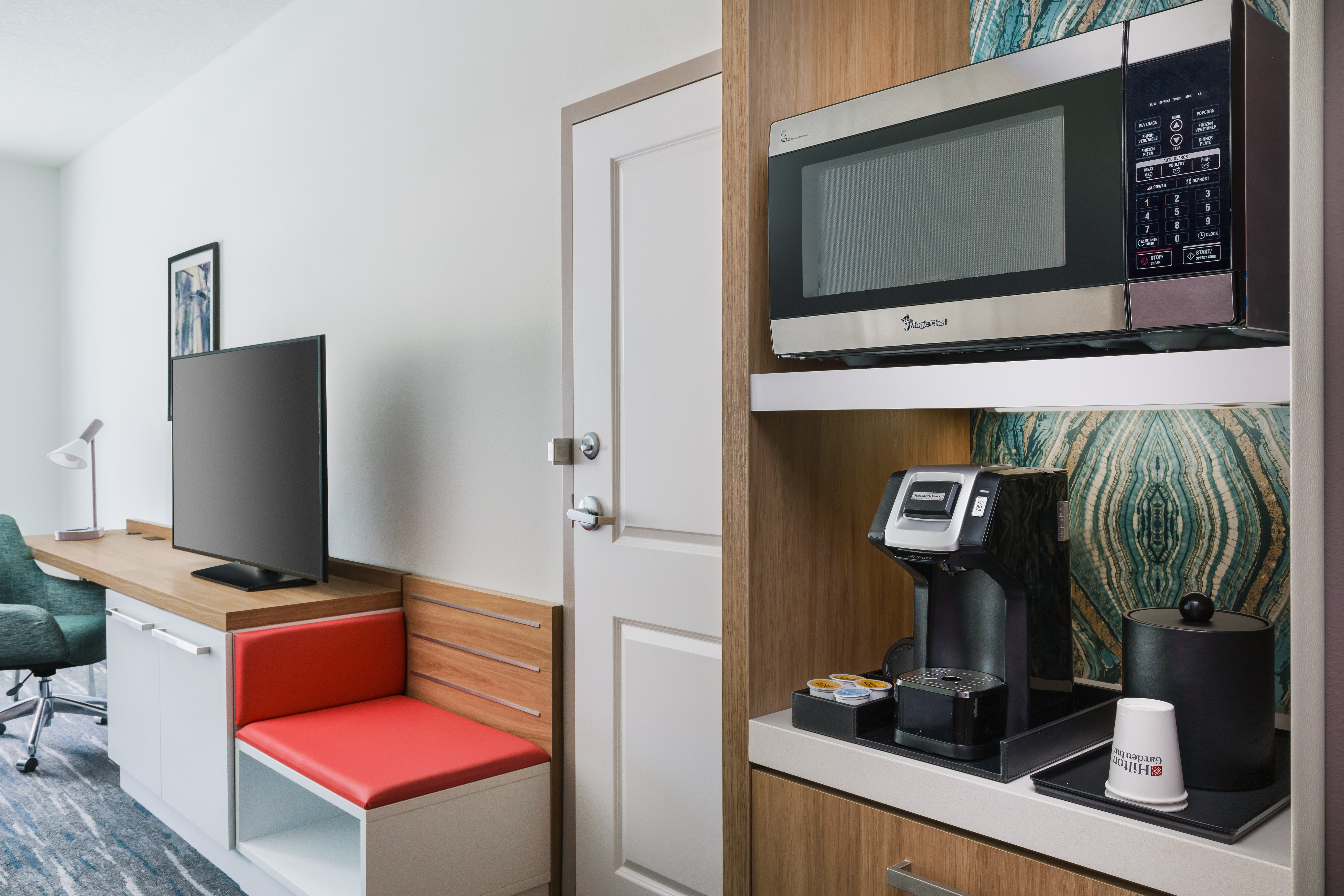 Microwave and coffee machines in room