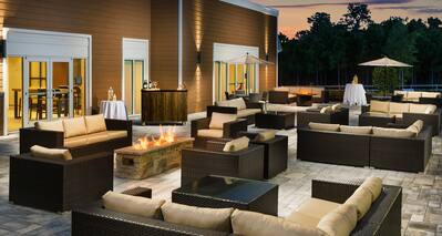 Outdoor patio area with seating