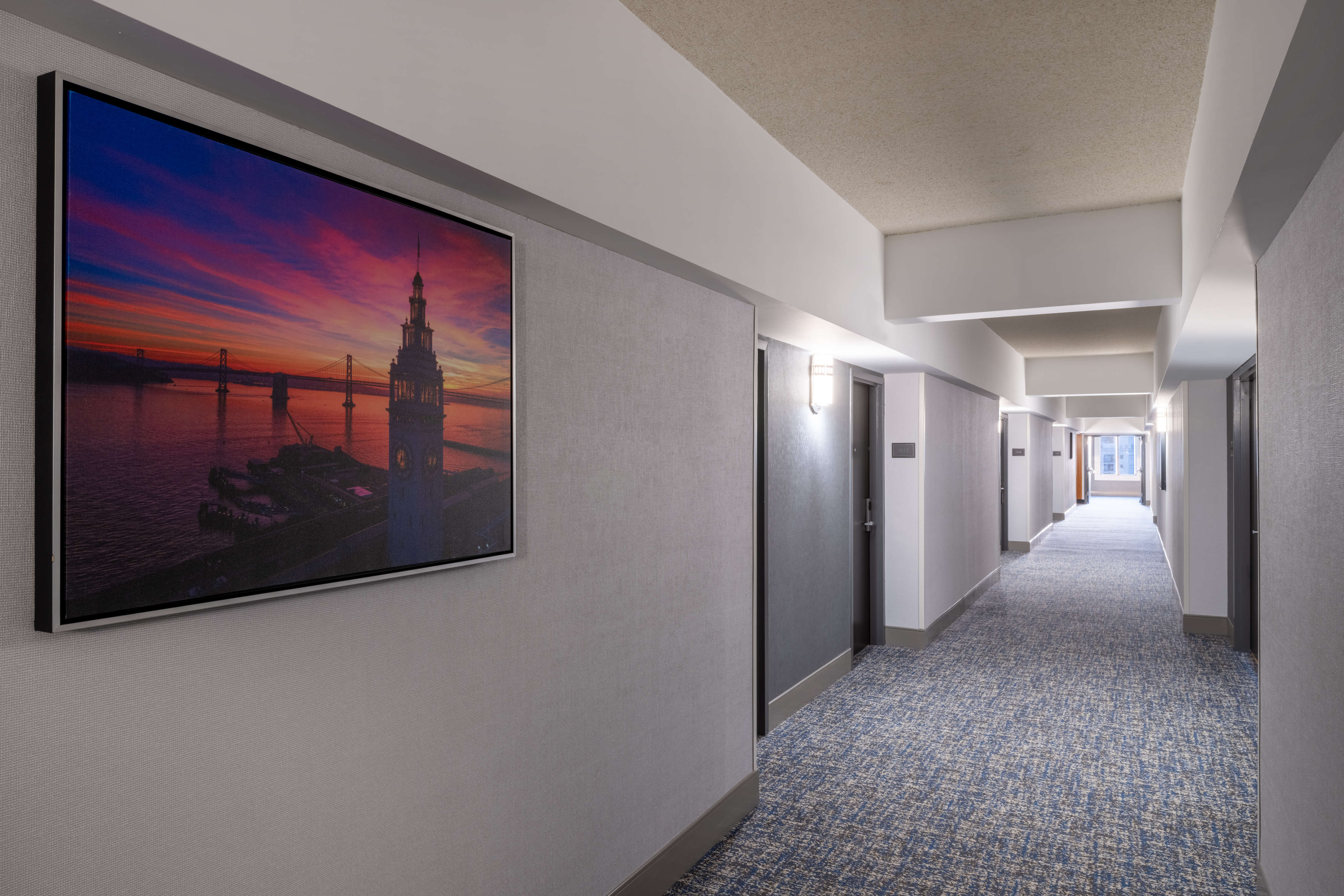 hotel hallway with artwork