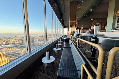 Cityscape Sky Bar view out of large window looking over the area
