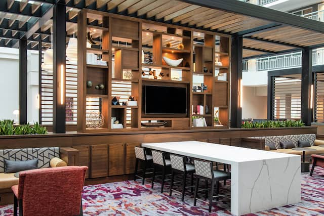 Walnut Creek Atrium with Tables, Chairs, and Room Technology