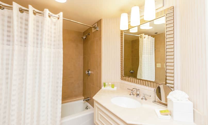 Accessible Guestroom Bathroom with Mirror, Vanity, Shower, and Bathtub-previous-transition