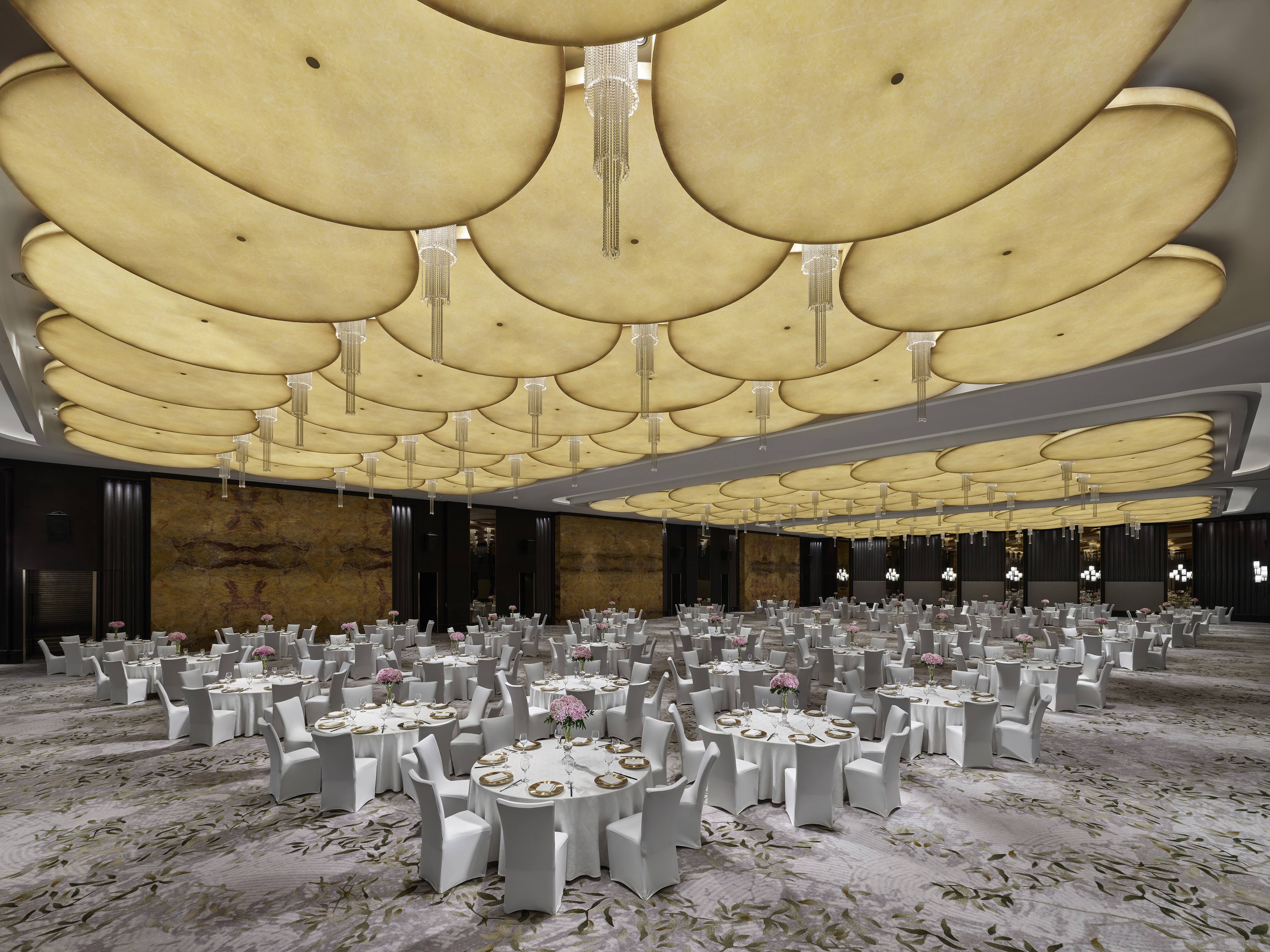 Grand Ballroom Setup with Round Tables for a Wedding