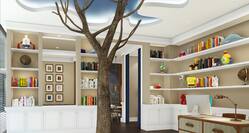 Tree, White Shelves, and Desk in Kids Club